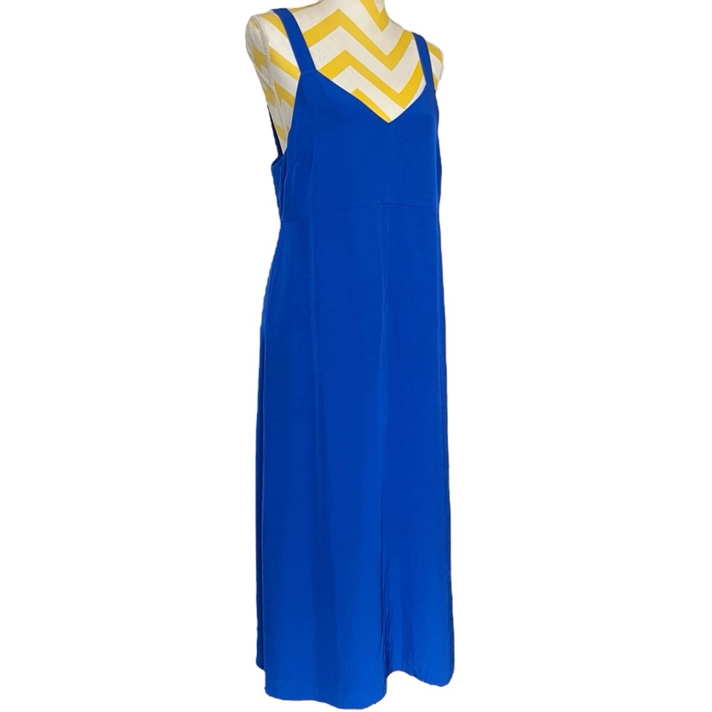 Wilfred Aritzia Slit Midi Dress Royal Blue Sleeveless Japanese Satin Large